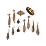 A group of hairwork jewellery, 19th century, comprising: five pairs of earrings, including one