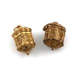 Two late-18th century gilt-metal thimble cases from a chatelaine,circa 1770-80,shaped circular form,