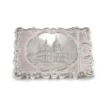 A Victorian silver engraved 'castle-top' card case, St Paul's Cathedral, by Nathaniel Mills,