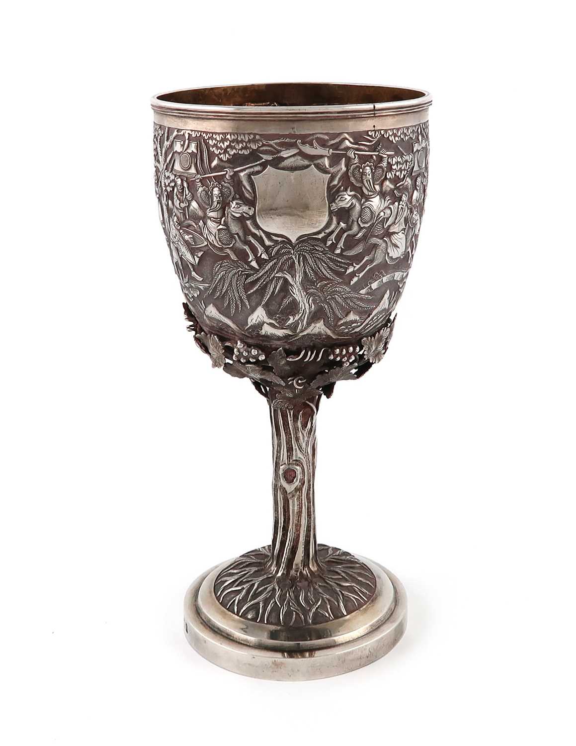 A 19th century Chinese Export silver goblet, by Hoaching, Canton circa 1860, circular form, chased