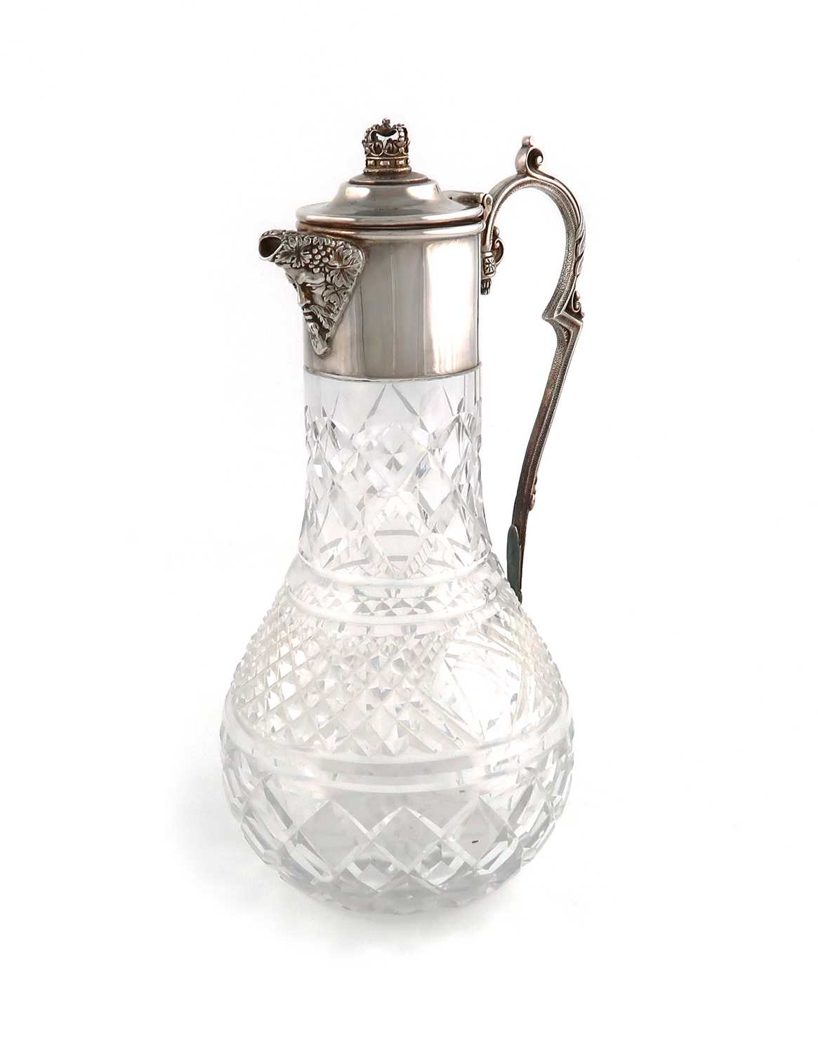 A modern silver-mounted glass claret jug, by Da-mar Silverware, London 1977, tapering bellied