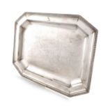 A George III silver meat platter,by Robert Sharp, London 1800,rectangular form, canted corners,