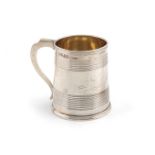 A small early-Victorian silver mug,by J and A Savory, London 1837,tapering circular form, scroll