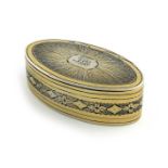 A George III silver-gilt snuff box,by John Whittingham, London 1795,oval form, engraved foliate