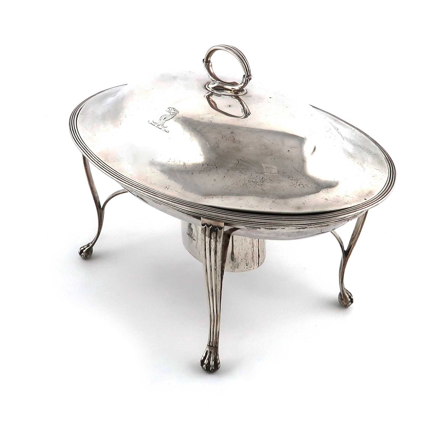 A George III silver dish stand, burner and dish with a matched base, by Paul Storr, London 1794, the