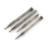 A collection of four Victorian silver pencils by Mordan and Co.,comprising: a combination pen and