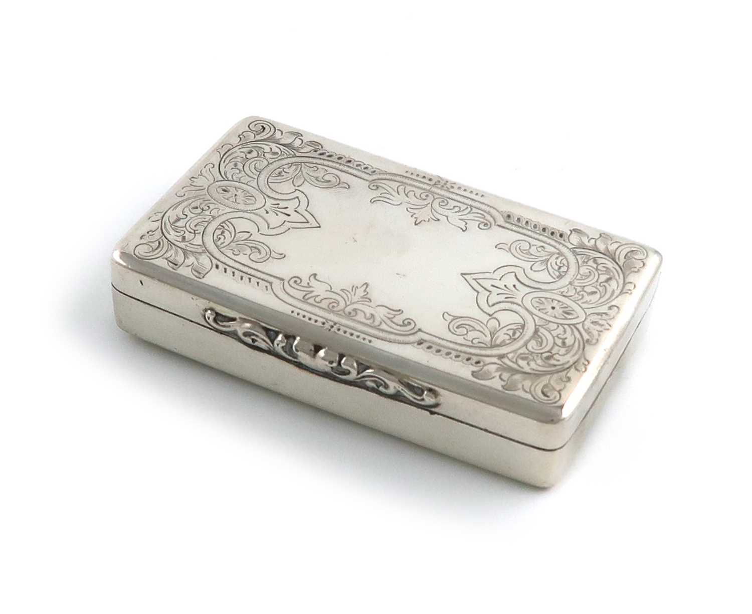 A Victorian silver snuff box, by George Unite, Birmingham 1886, rectangular form, engraved