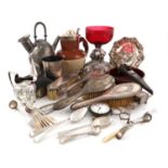 A mixed lot,comprising silver items: a 19th century silver-mounted harvest jug, a cream jug, a set
