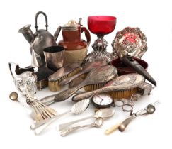 A mixed lot,comprising silver items: a 19th century silver-mounted harvest jug, a cream jug, a set