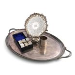 A mixed lot, comprising silver items: a Victorian salver, by J and A Savory, London 1849, circular