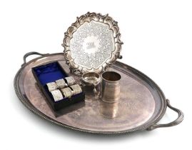 A mixed lot, comprising silver items: a Victorian salver, by J and A Savory, London 1849, circular