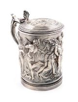 A Victorian electrotype tankard,by JG & Sons,circular form, with reliefs of classical deity