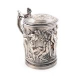 A Victorian electrotype tankard,by JG & Sons,circular form, with reliefs of classical deity