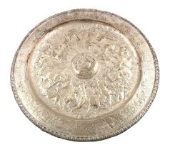 An electrotype classical shield,circular form, with classical figures and horses with a central