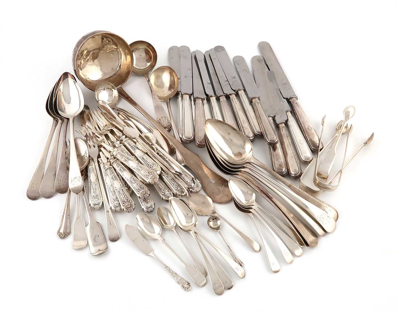 A mixed lot of silver flatware,various dates and makers,comprising: nine Old English pattern