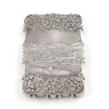 A Victorian silver engraved 'castle-top' card case, Balmoral Castle,by Nathaniel Mills, Birmingham