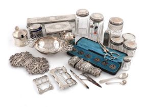 A mixed lot of silver,comprising: a late-Victorian nurse's belt buckle by George Unite & Sons,
