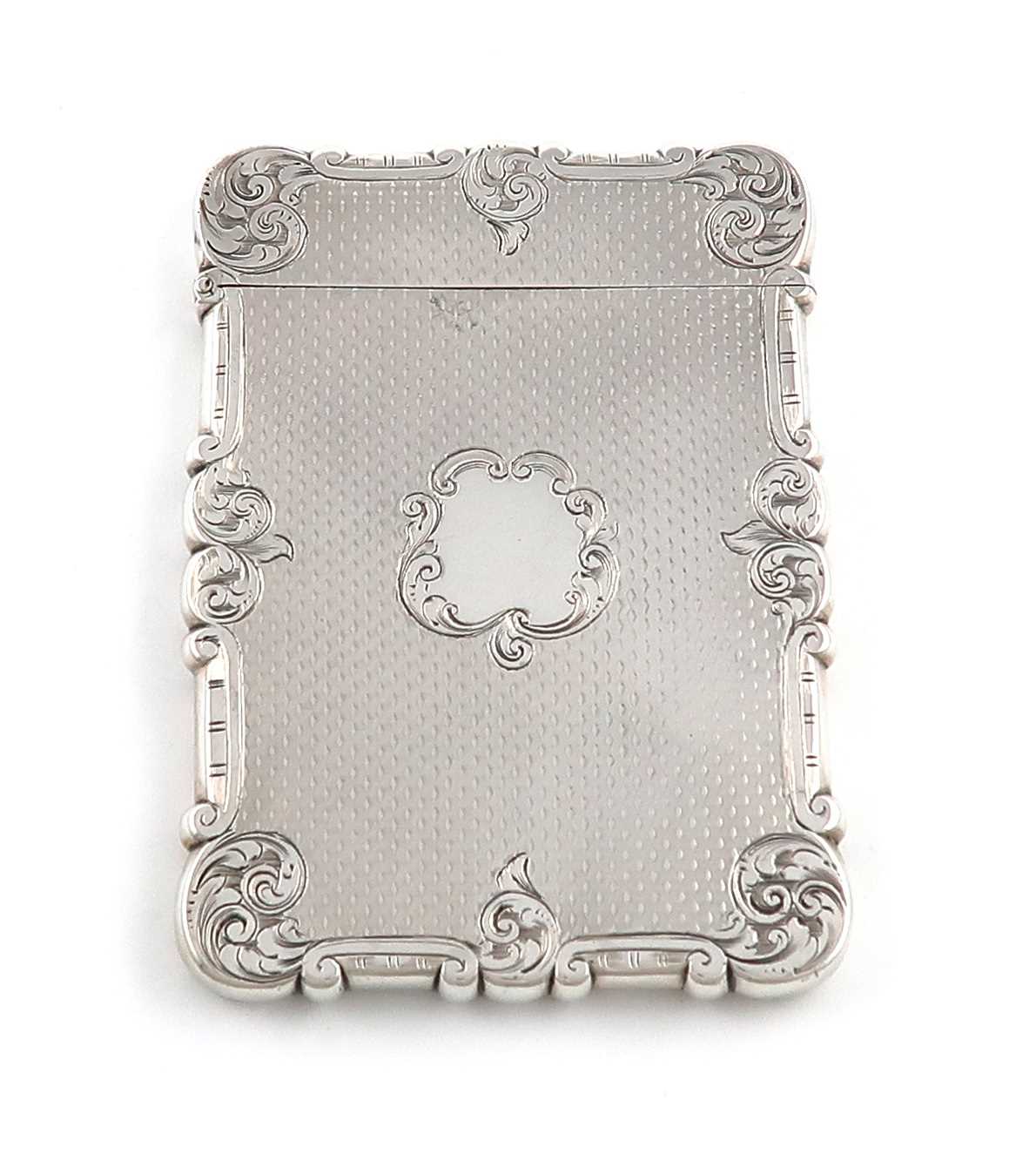 A Victorian silver card case,by Edward Smith, Birmingham 1851,rectangular form, engine-turned