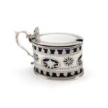 A Victorian silver mustard pot,by Aldewinckle and Slater, London 1881,oval form, pierced and