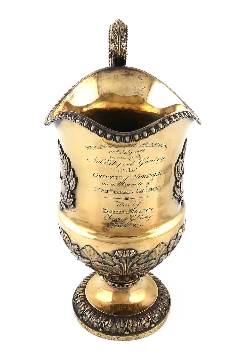 A George III silver-gilt trophy ewer, The Wellington Cup, by John Houle, London 1815,baluster - Image 2 of 2