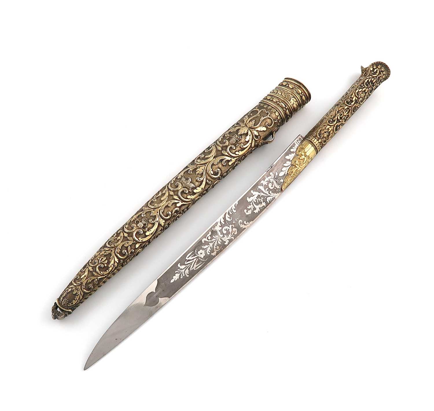 An early-Victorian silver-gilt handled dagger and sheath,by Joseph Willmore, Birmingham 1843,with