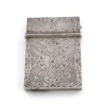 A Victorian electroplated card case,unmarked,rectangular form, engine-turned decoration, engraved