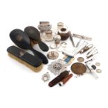 A mixed lot of silver, metalware and electroplated items,comprising: a Hoxton Lodge badge, London