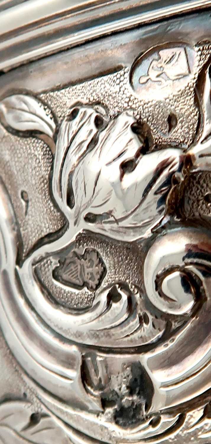 A pair of mid-18th century Irish silver two-handled cups,marks partially lost in decoration, - Image 3 of 3