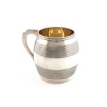 A George silver III mug,over-struck with maker's mark of Josiah Snatt, London 1811,barrel form, with