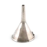 An 18th century silver spirit funnel,marks worn, circa 1720,tapering circular form, with a ring