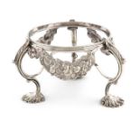 A George IV silver kettle stand, maker's mark ?A, London 1823, circular form, with hanging fruit