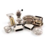 A mixed lot of silver items,comprising: a silver and bakelite postal scale by Levi & Salaman 1906, a