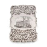 A Victorian silver engraved 'castle-top' card case, Westminster Abbey,by Nathaniel Mills, Birmingham