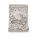 A Victorian Scottish silver engraved 'castle-top' card case, Linlithgow Palace, by James Nasmyth &