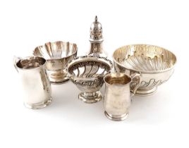 A mixed lot of silver items,comprising: a George III mug of baluster form, by Charles Hougham,