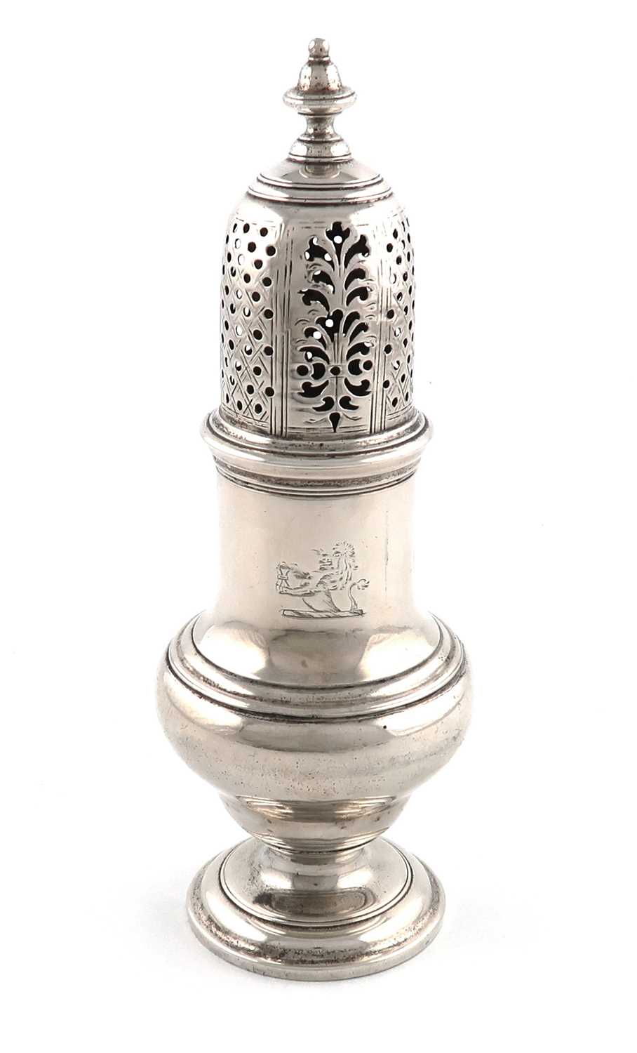 A George II silver sugar caster, by Samuel Wood, London 1750,baluster form, pull-off pierced cover - Image 2 of 2