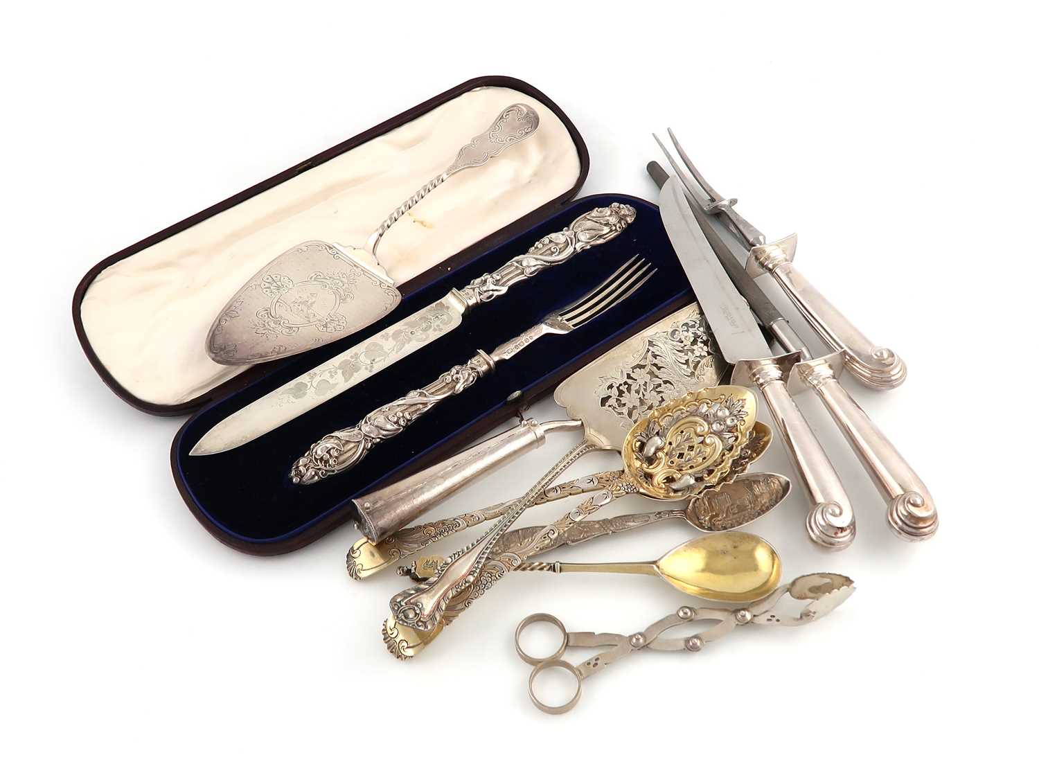 A mixed lot of silver flatware,various dates and makers,comprising: a cased pair of late-Victorian