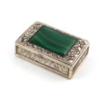 A 19th century Chinese silver and malachite snuff box, maker's mark T, possibly for Tu Hopp of