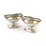 A pair of George III silver salt cellars,by Urquhart and Hart, London 1801,shaped rectangular