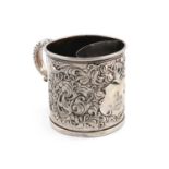 An American silver feeding cup / shaving mug,by J.E. Caldwell and Co., cylindrical form, embossed