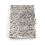 A Victorian silver card case,by F. Marston, Birmingham 1862,rectangular form, engraved foliate