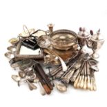 A mixed lot,comprising silver items: an Edwardian swing-handled sugar basket, by Charles Stuart