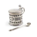 A George III silver mustard pot,by Robert Hennell, London 1782,circular form, pierced and engraved