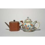 A redware teapot and silver cover, c.1750-60, attributed to Thomas Whieldon, the octagonal form