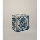 A rare Delft tea canister, 1st half 18th century, of rectangular form, painted in blue with