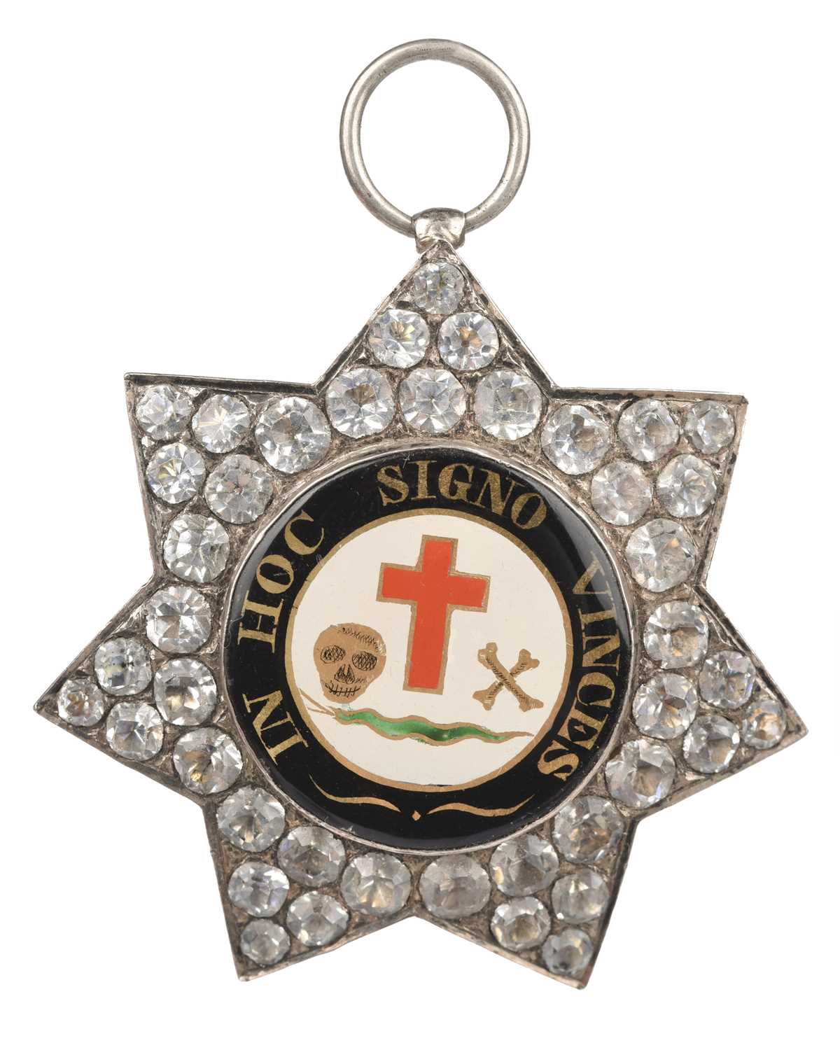 Templar Freemasonry: a 'Knights Templar' paste-set and enamel pendant star, seven pointed star 45mm,