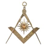 Scottish Freemasonry: a silver-gilt Master's Collar Jewel, openwork square and compasses 100mm