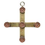 Freemasonry: a silver-gilt and enamelled rose croix jewel, Greek cross with line engraved border,