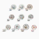 TEN CHINESE TEABOWLS AND SAUCERS18TH CENTURYPainted in polychrome and in the famille rose palette
