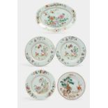 FIVE CHINESE EXPORT DISHES1ST HALF 18TH CENTURYComprising: a famille rose oval dish and four large